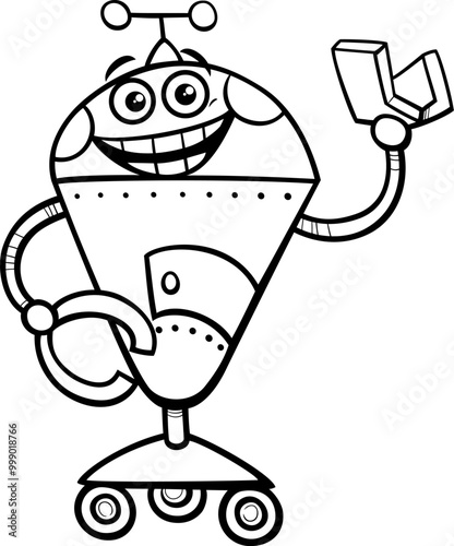 happy cartoon robot or droid fantasy character coloring page