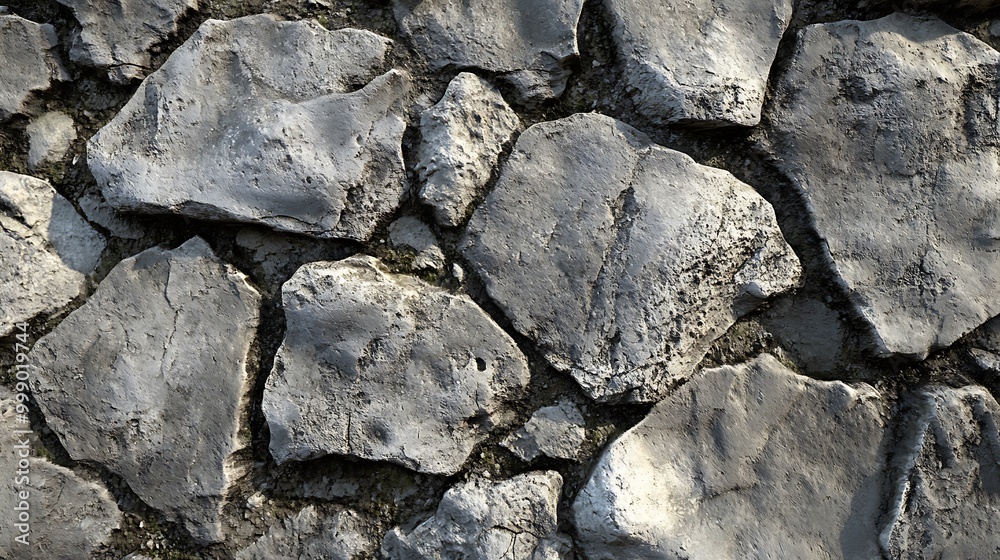 Fototapeta premium Close-up of weathered gray stone wall.