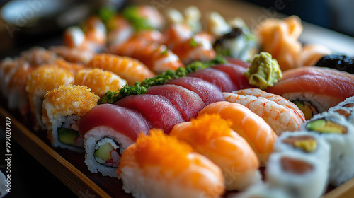 Assorted sushi platter with fresh nigiri and rolls
