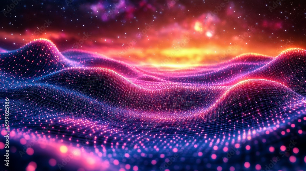 Quantum Fractal Energy Fields: High-Tech Futuristic Immersive View of Glowing Grids and Patterns for Text Space