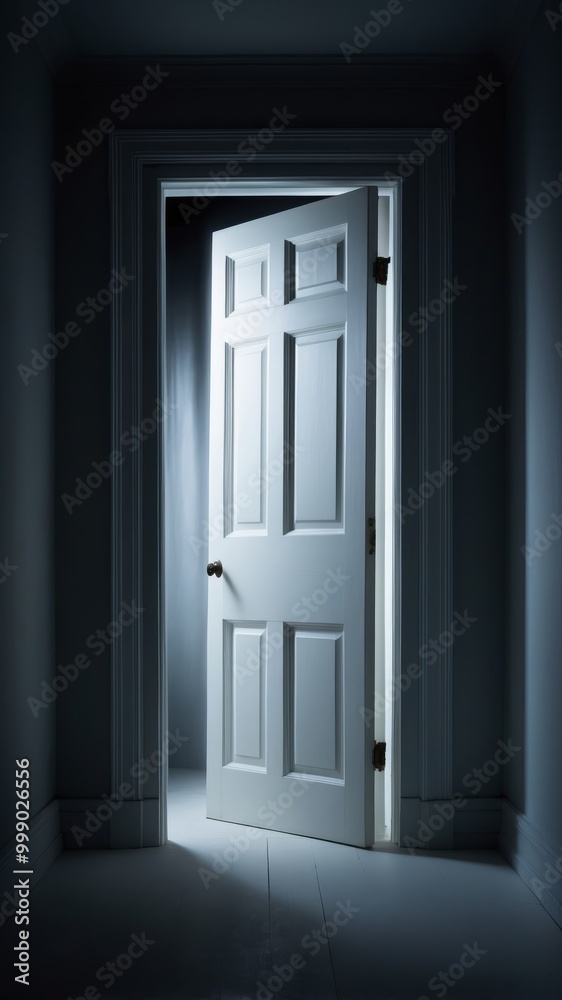 Partially open door with light shining through Partially open door with light shining through