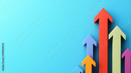 Colorful arrows pointing upwards against a blue background.