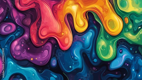 Abstract colorful digital painting with flowing liquid shapes.