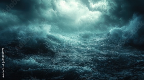 Moody Sea with Turbulent Waves and Dark Clouds