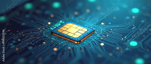 High-Tech Circuit Board with Embedded SIM Card, Modern Data and Mobile Connectivity Concepthigh-tech