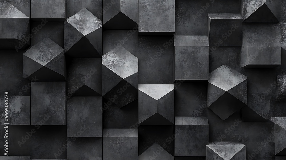 Abstract geometric pattern of concrete blocks with a distressed, industrial look.