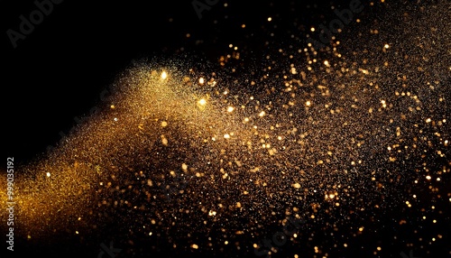 Gold glitter on a black background. Glitter of dust confetti. Sequin pattern texture. background with particles © Rahmat 