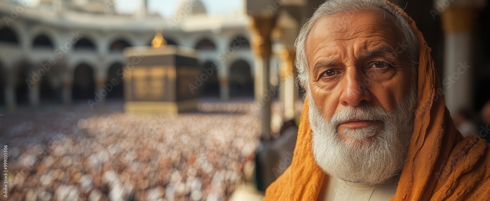 elderly muslim man stands reverently before the kaaba in mecca captured in a moment of devotion emphasizing spirituality culture and the significance of faith in a sacred setting elderly muslim man stands reverently before the kaaba in mecca captured in a moment of devotion emphasizing spirituality culture and the significance of faith in a sacred setting