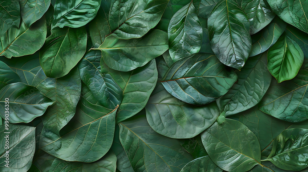Fototapeta premium Close-up of green leaves arranged in a textured pattern.