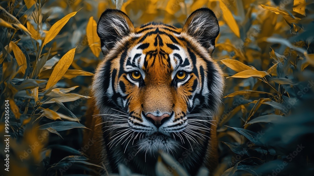 Artistic Lynx in Natural Habitat with Vibrant Foliage Artistic Lynx in Natural Habitat with Vibrant Foliage