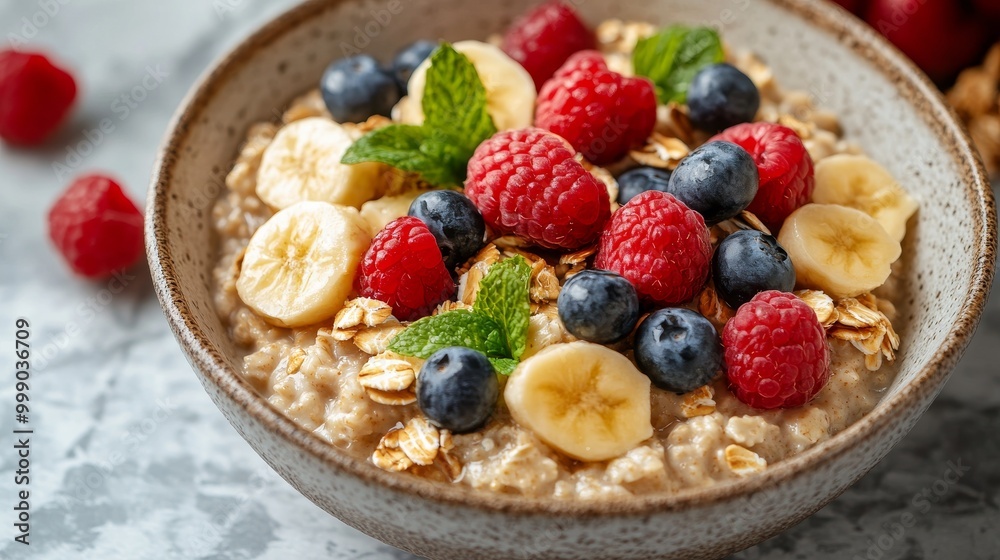 a cereal healthy breakfast of oatmeal with berries