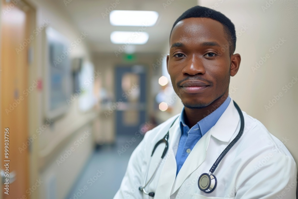 Portrait of a young African American male doctor in hospital Portrait of a young African American male doctor in hospital