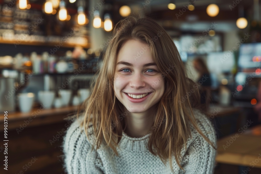 Portrait of a smiling young woman in coffee shop Portrait of a smiling young woman in coffee shop