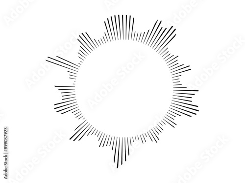 Round shaped sound wave for audio music .   Sound line, radial spectrum, sound equalizer. Circular geometric wavy frame.  Infographic radial element .   Vector radial spectrum .