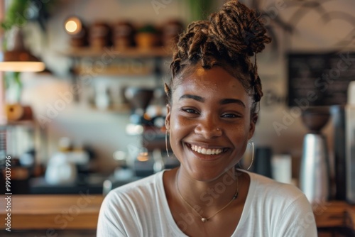 Portrait of a smiling young woman in coffee shop