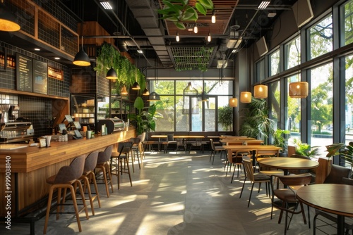 Interior of a empty cafe shop in London