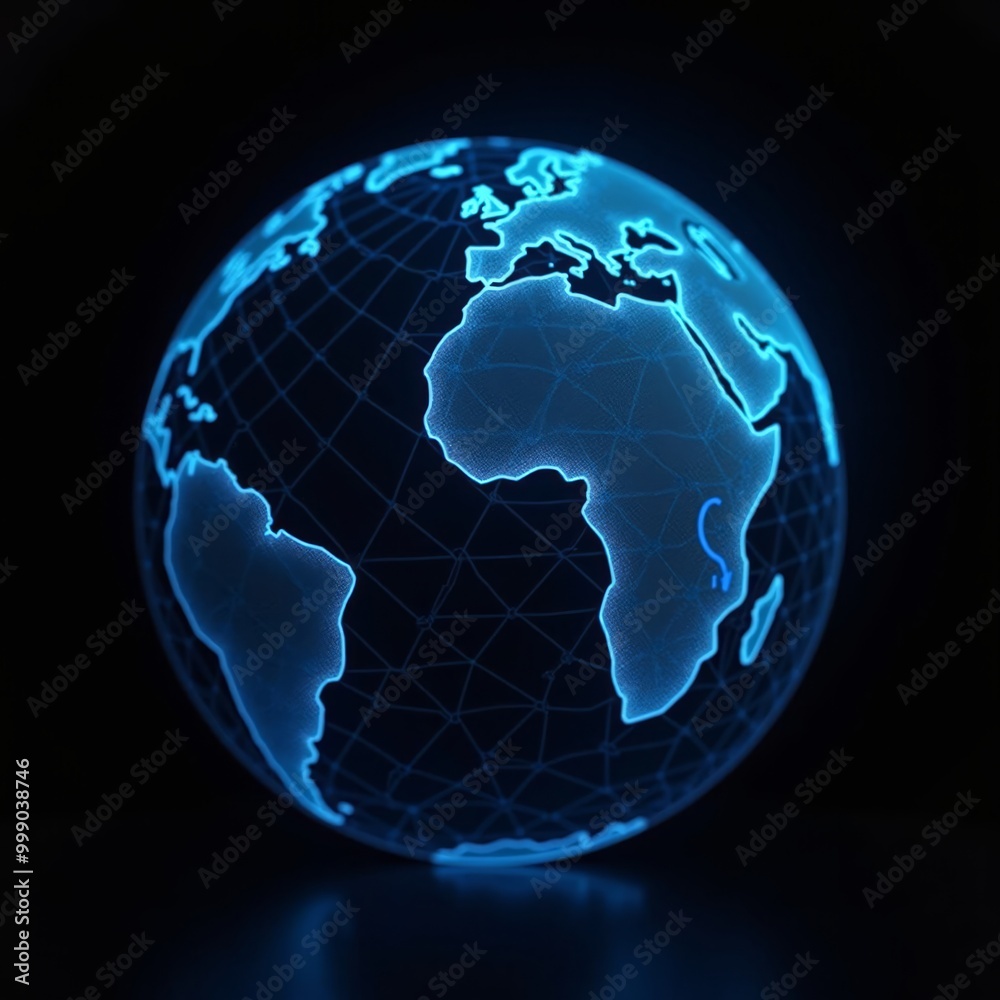 blue earth globe hologram on black background
