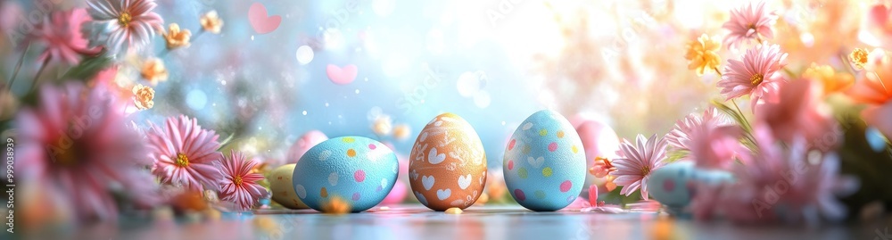 Easter eggs with pastel colors and flowers.