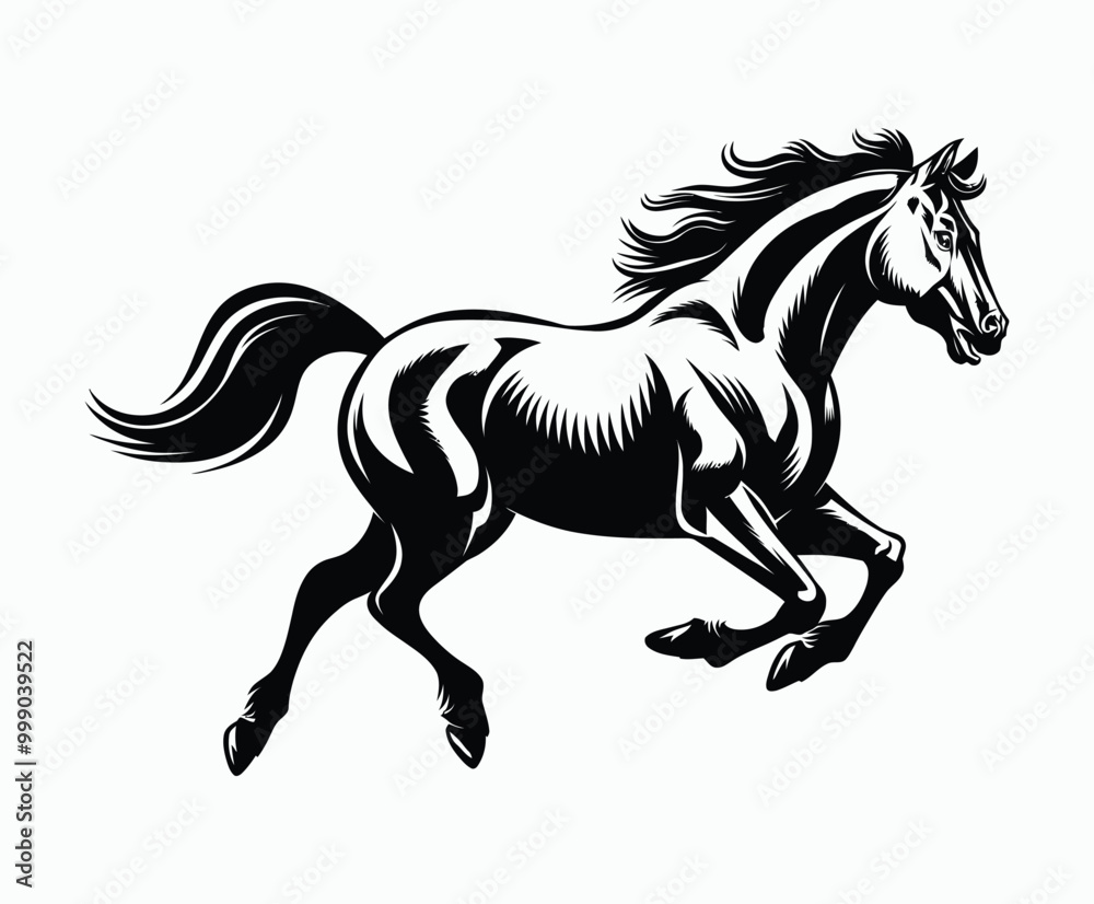 Running Horse Silhouette EPS Vector File Isolated Illustration Template on a white background