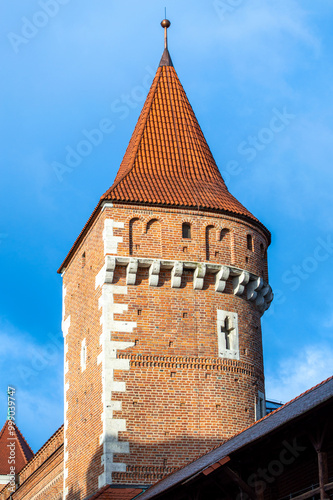 Barbican is defense gateway from 1490s in Krakow, Poland photo