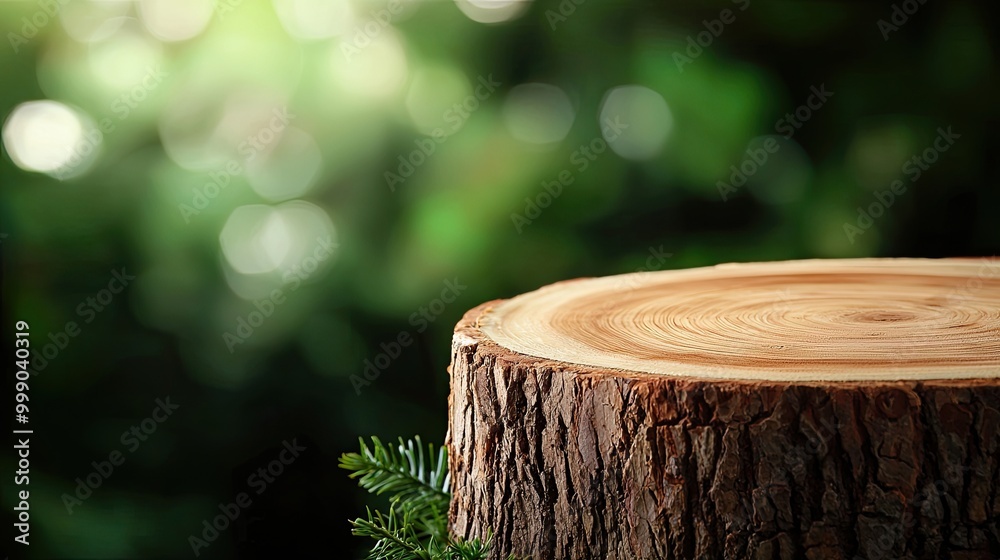Tree stump on a blurred green background, showcasing natural textures and colors. Tree stump on a blurred green background, showcasing natural textures and colors.