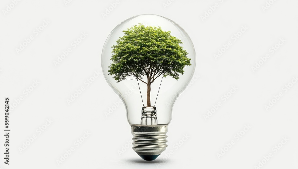 A small tree grows inside a clear lightbulb, symbolizing sustainable energy and environmental awareness. A small tree grows inside a clear lightbulb, symbolizing sustainable energy and environmental awareness.