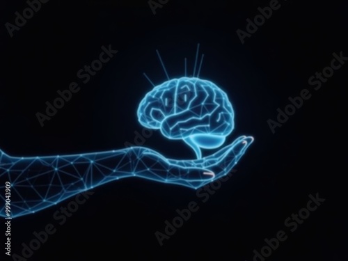 Wallpaper Mural hologram of hand holding brain on black background Torontodigital.ca