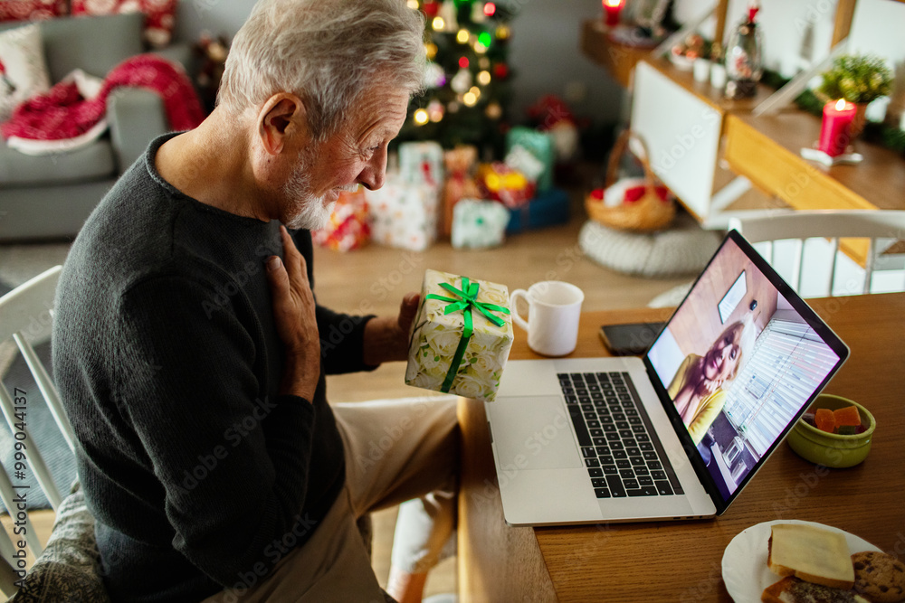 custom made wallpaper toronto digitalSenior man video calling wife with Christmas tree in background