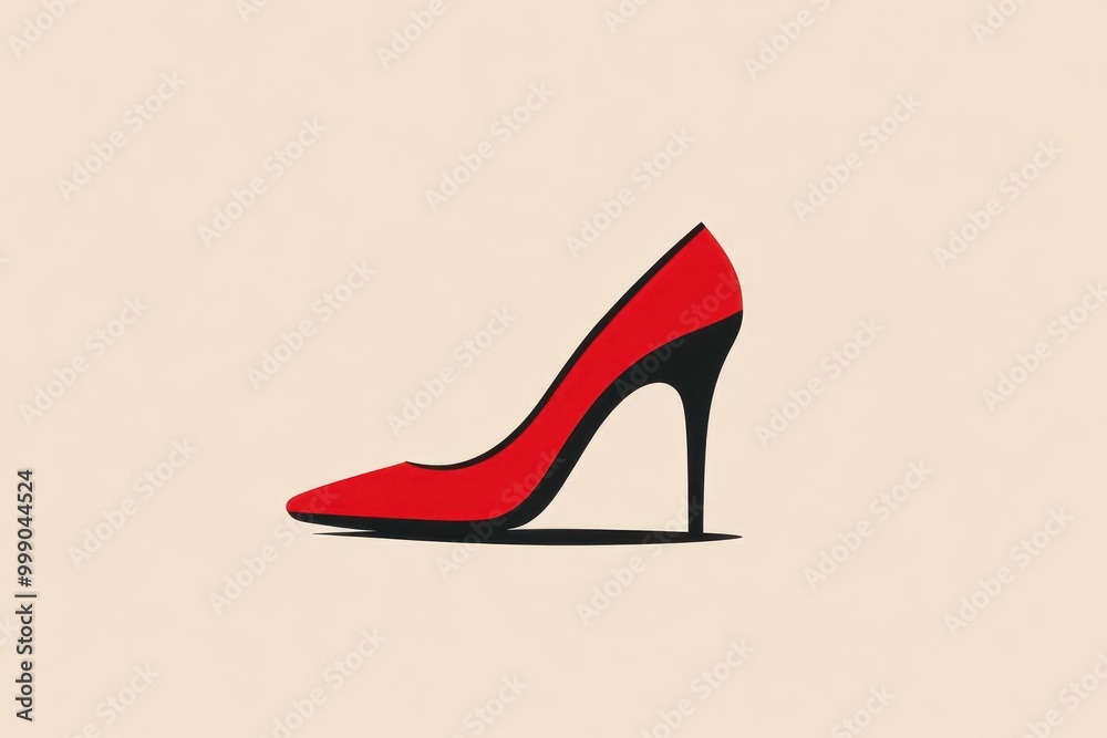 Minimalist illustration of a red high-heeled shoe on a beige background Minimalist illustration of a red high-heeled shoe on a beige background