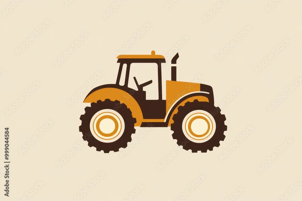 A stylized illustration of a tractor in warm colors, featuring large wheels and a simple design. The tractor is shown from the side, emphasizing its shape and structure against a light background A stylized illustration of a tractor in warm colors, featuring large wheels and a simple design. The tractor is shown from the side, emphasizing its shape and structure against a light background
