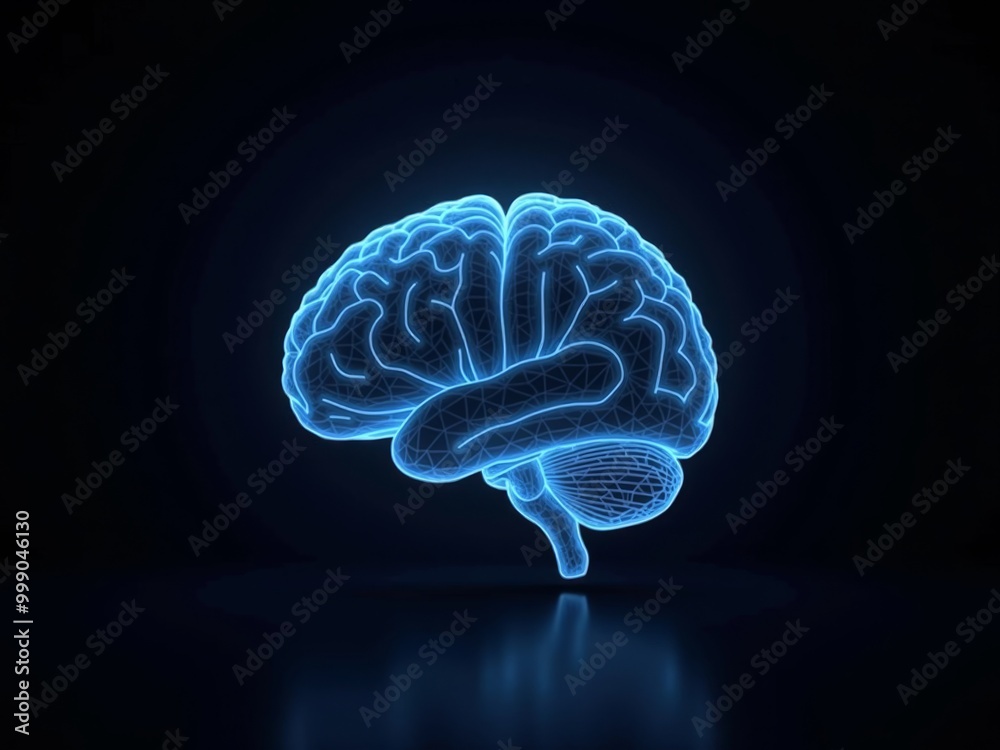 glowing human brain hologram on black background glowing human brain hologram on black background