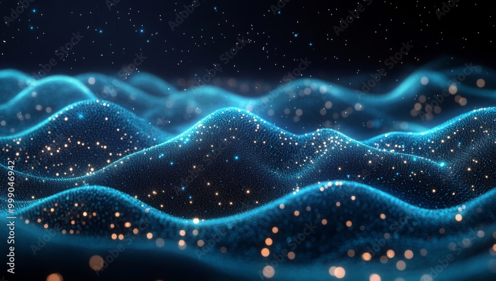 Fototapeta premium Abstract gradient hologram dynamic wave of particles. Digital wallpaper technology background