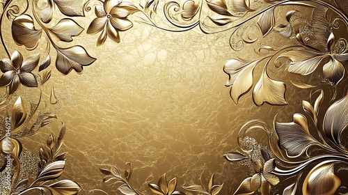 Wallpaper Mural A luxurious, abstract gold floral background with 3D embossed floral patterns. Torontodigital.ca