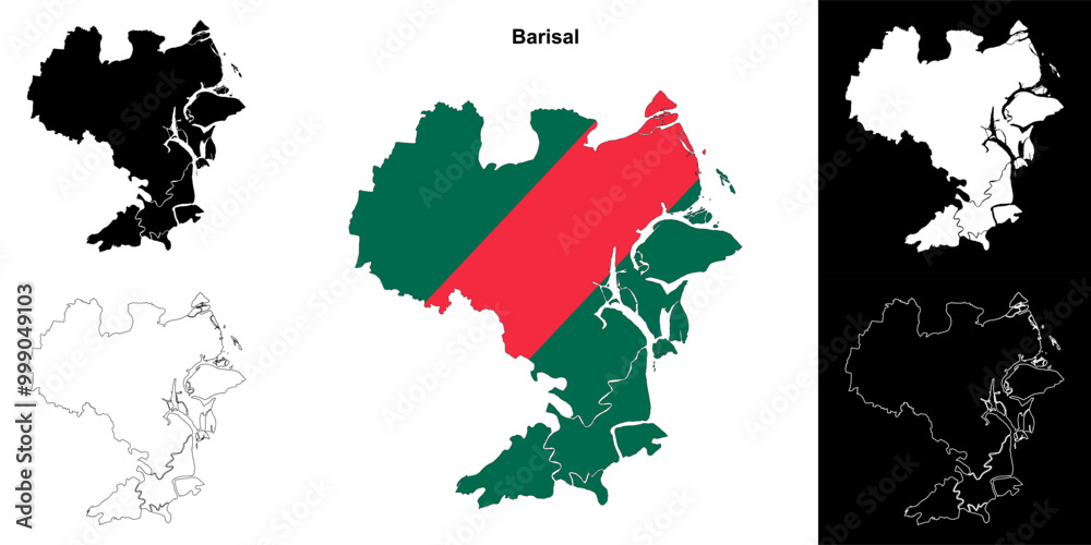 Fototapeta premium Barisal district outline map set