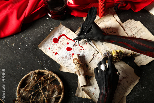 Bloody witch hands with mag...