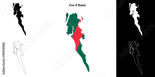 Cox S Bazar district outline map set