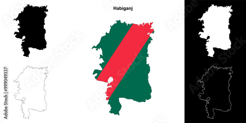 Habiganj district outline map set photo