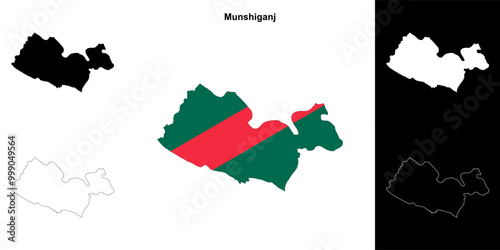 Munshiganj district outline map set photo