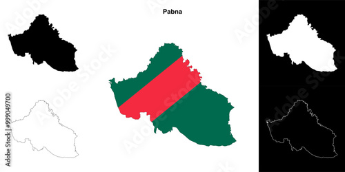 Pabna district outline map set photo