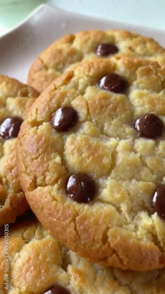 Baked chocolate chip cookies fresh from the oven with a golden brown crust in a cozy kitchen setting Baked chocolate chip cookies fresh from the oven with a golden brown crust in a cozy kitchen setting