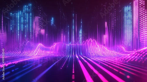 Abstract background illuminated by neon equalizer effects and bold lights