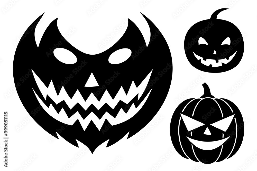 Scary Monster Faces Set. Jack O Lantern Face Halloween Pumpkin Icon Collection. Simple Creepy Horror Illustrations. Scary Monster Faces Set. Jack O Lantern Face Halloween Pumpkin Icon Collection. Simple Creepy Horror Illustrations.