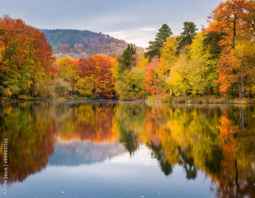 Colorful Autumn Foliage Reflecting in Still Lake, Creating a Picture-Perfect Scene Colorful Autumn Foliage Reflecting in Still Lake, Creating a Picture-Perfect Scene