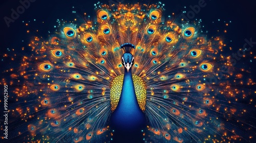 Peacock Feathers with Glowing Eyes and Sparklng Detail photo