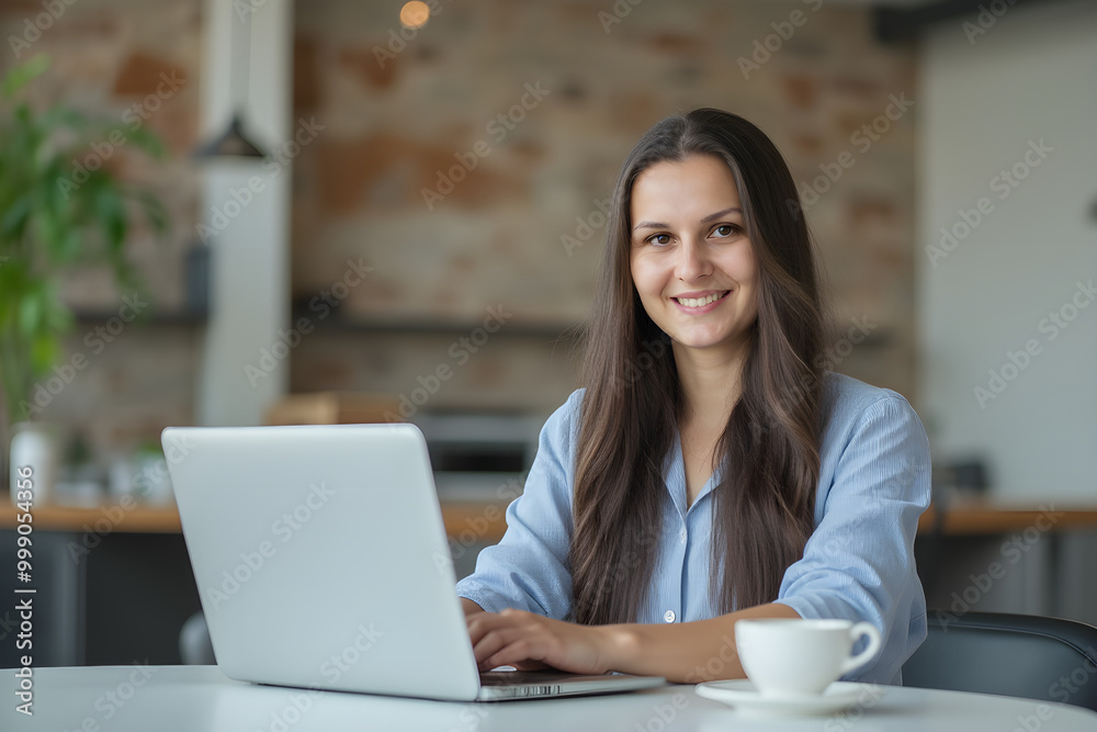 portrait of a young business woman working at a laptop portrait of a young business woman working at a laptop