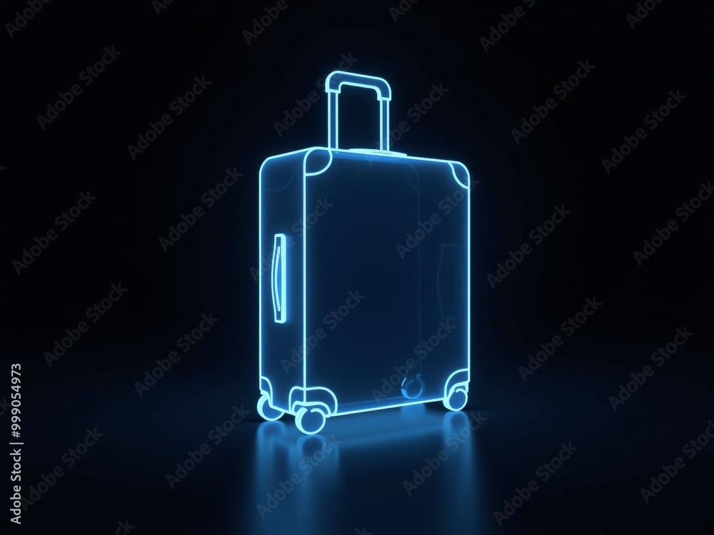 Polygonal blue hologram of suitcase on dark background. Polygonal blue hologram of suitcase on dark background.