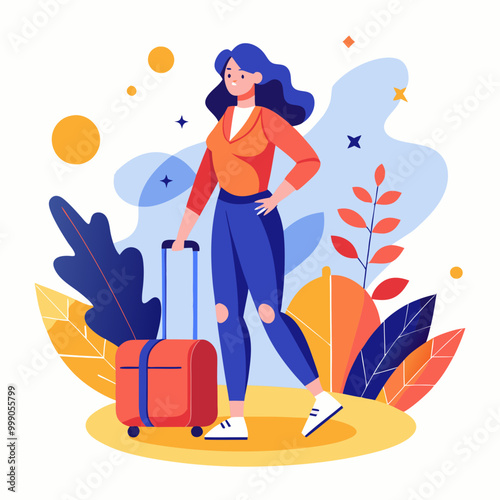 Woman with Suitcase, Traveling for Business or Leisure, Travel Concept, Ready for Journey