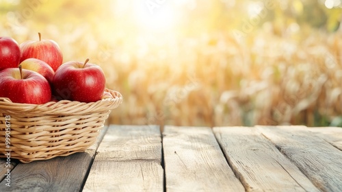 An isolated white background, text area, and pumpkins, apples, and corn on a harvest table in a barn with an open door and sunset background - Harvest and Thanksgiving, isolated on white