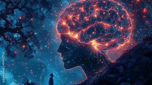 Inside a human mind, a person trapped in his own thoughts. Brain in the shape of a labyrinth. Decisions to be made. Choices to make. Mental problems, Intellectual difficulties. Ai generative photo