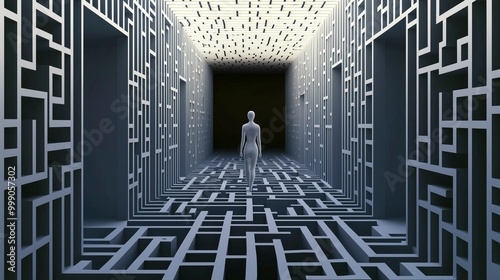Inside a human mind, a person trapped in his own thoughts. Brain in the shape of a labyrinth. Decisions to be made. Choices to make. Mental problems, Intellectual difficulties. Ai generative photo